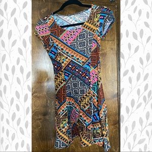 Multi-color tribal pattern cotton mini dress